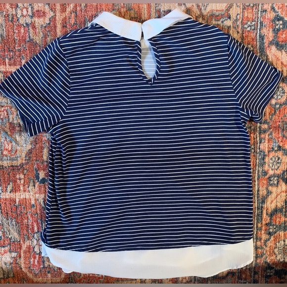 White Stripped Navy shirt with a White Collar - Picture 3 of 4